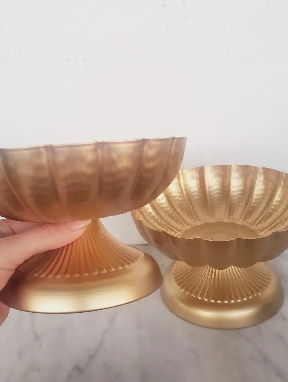 2 Pcs Metal Bronze Style Bowl Centerpiece Flower Fruit Holder Compote Vase
